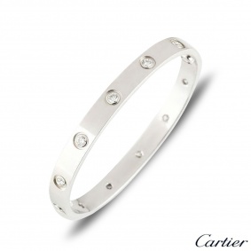 Cartier White Gold Full Diamond Love Bracelet Size 19 B6040719